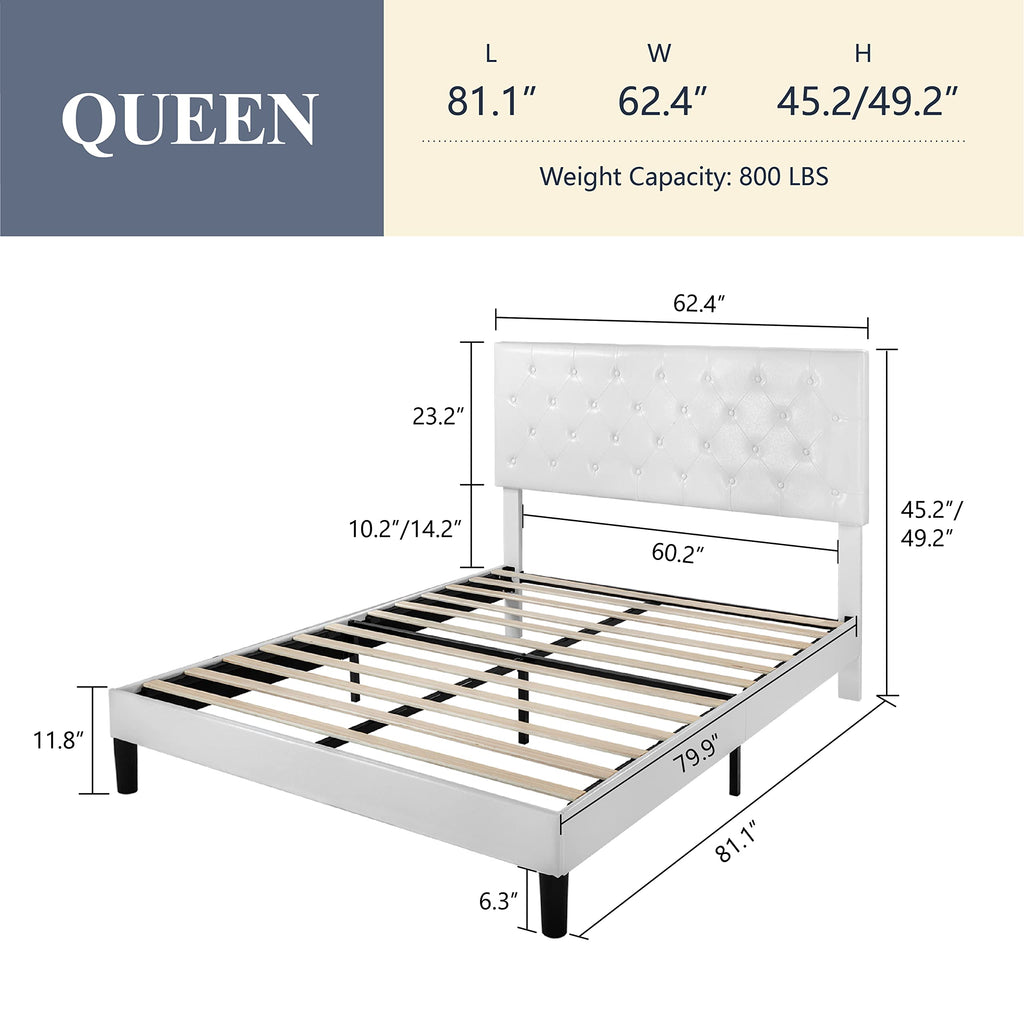 Queen Size Platform Bed Frame with Faux Leather Headboard R120