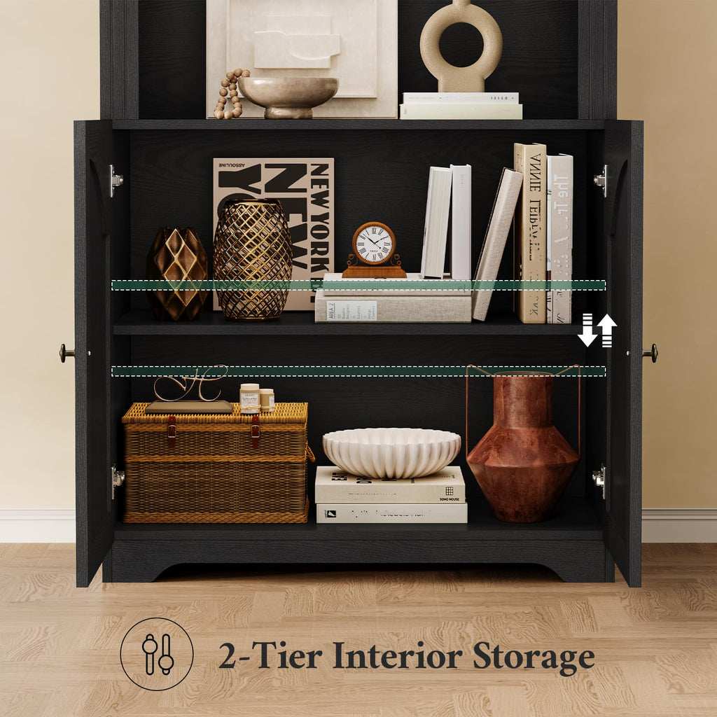 81"x31.4" Arched Bookcase with Adjustable Shelves & Doors X6917