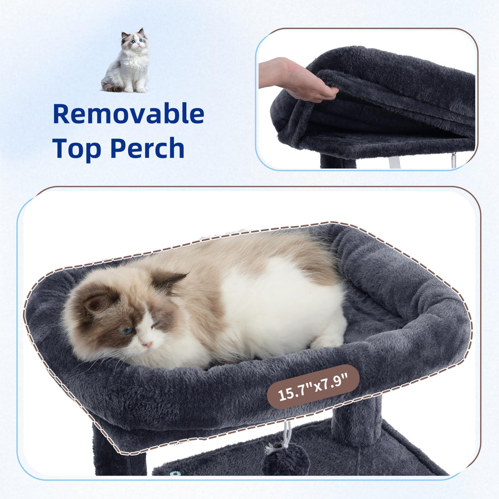 43.3 inch Smoky Gray Cat Tree with Hammock and Scratching Post D555