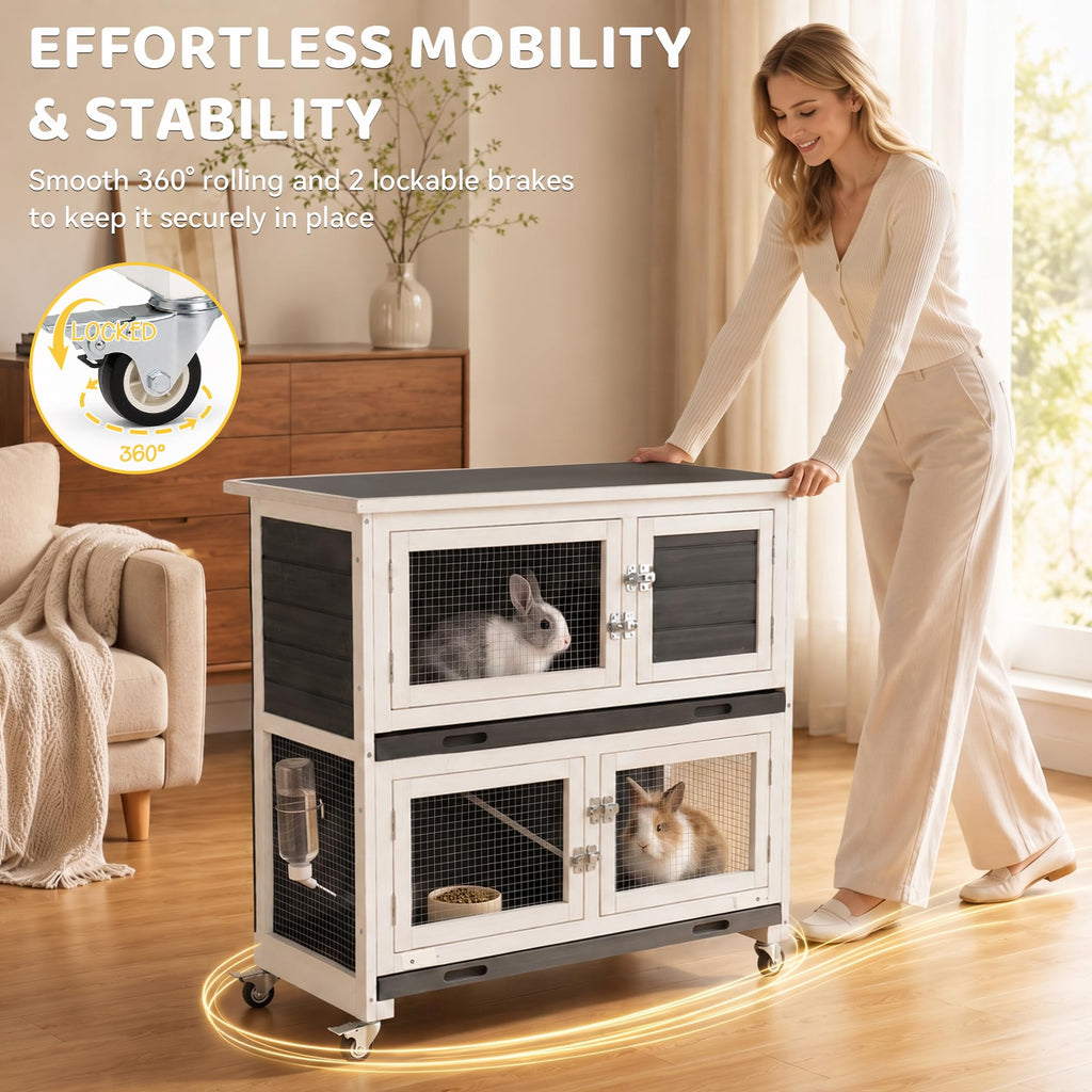 2-Story Indoor Rabbit Hutch with Wheels T7485