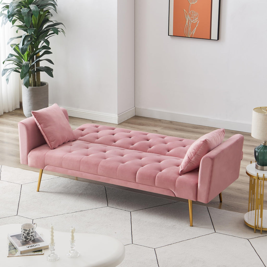 Pink Velvet Convertible Sofa Bed J88832