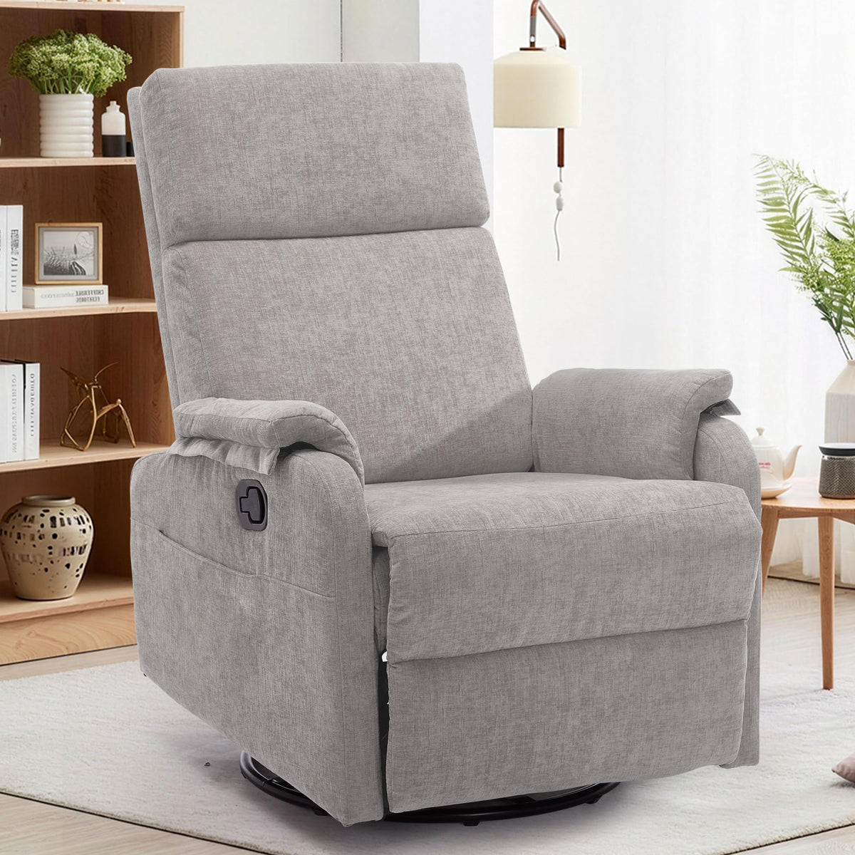 Chenille Grey Swivel Rocking Recliner Chair D49336