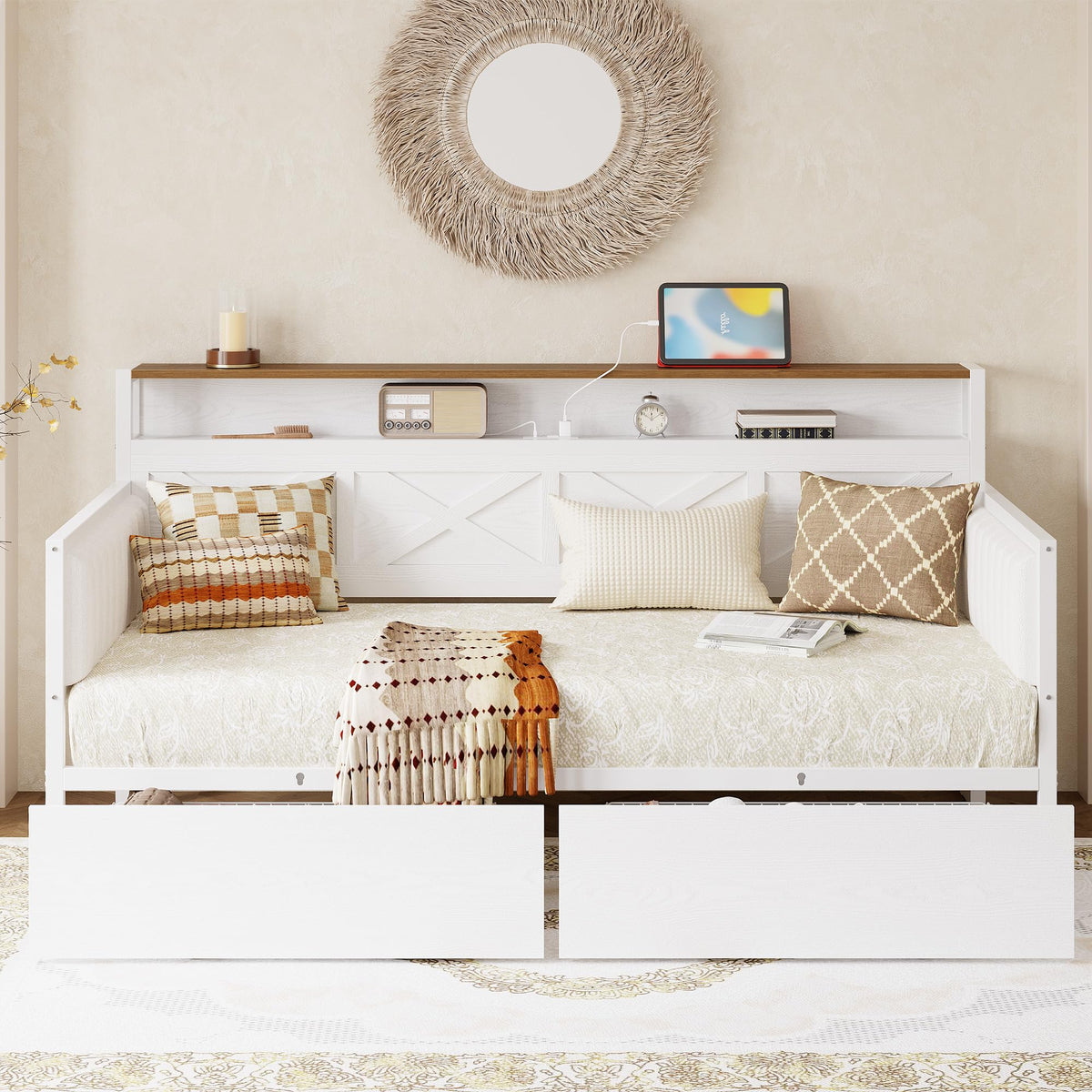 White Twin Daybed with Storage Drawers D478086