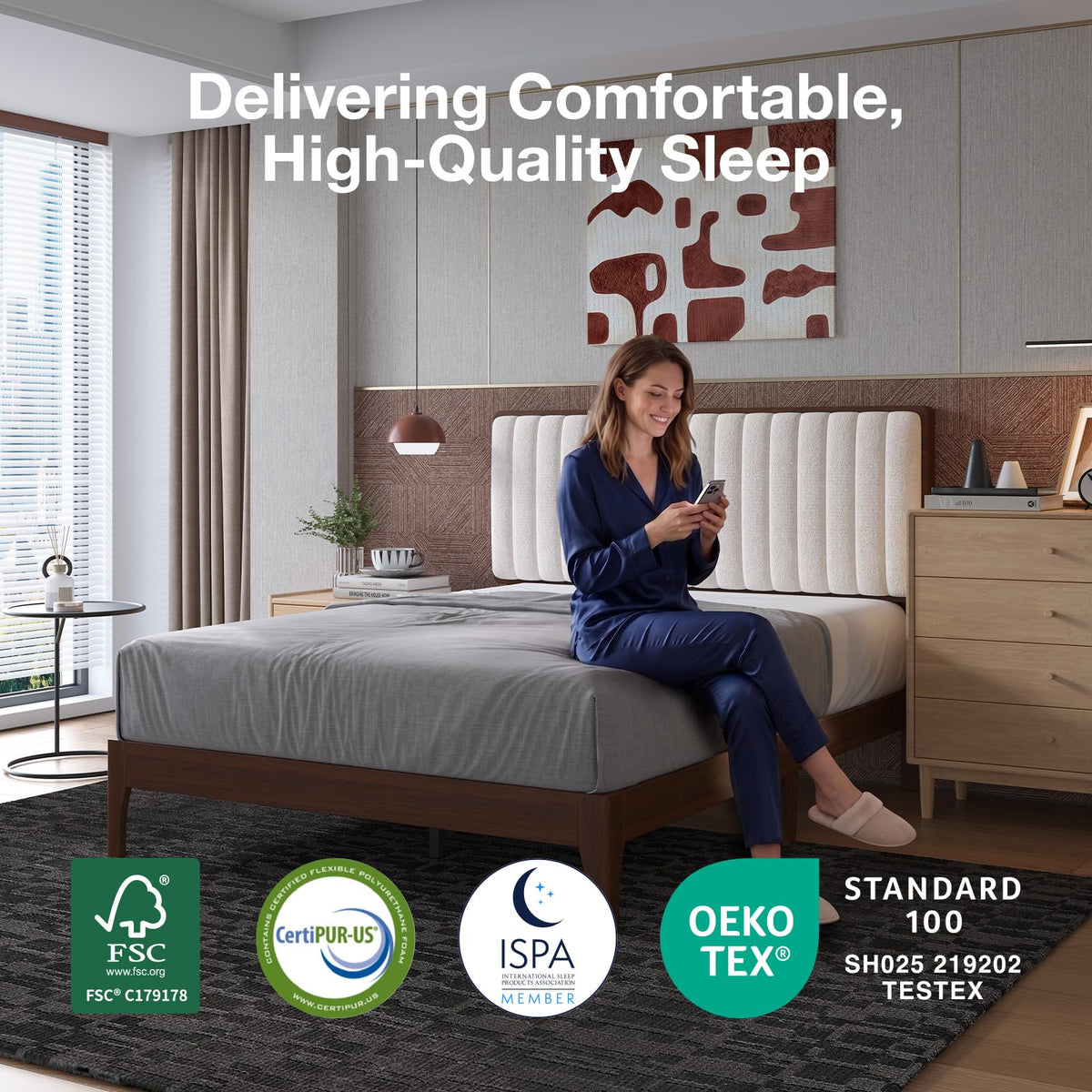 Queen Size Upholstered Bed Frame with Adjustable Headboard U63960