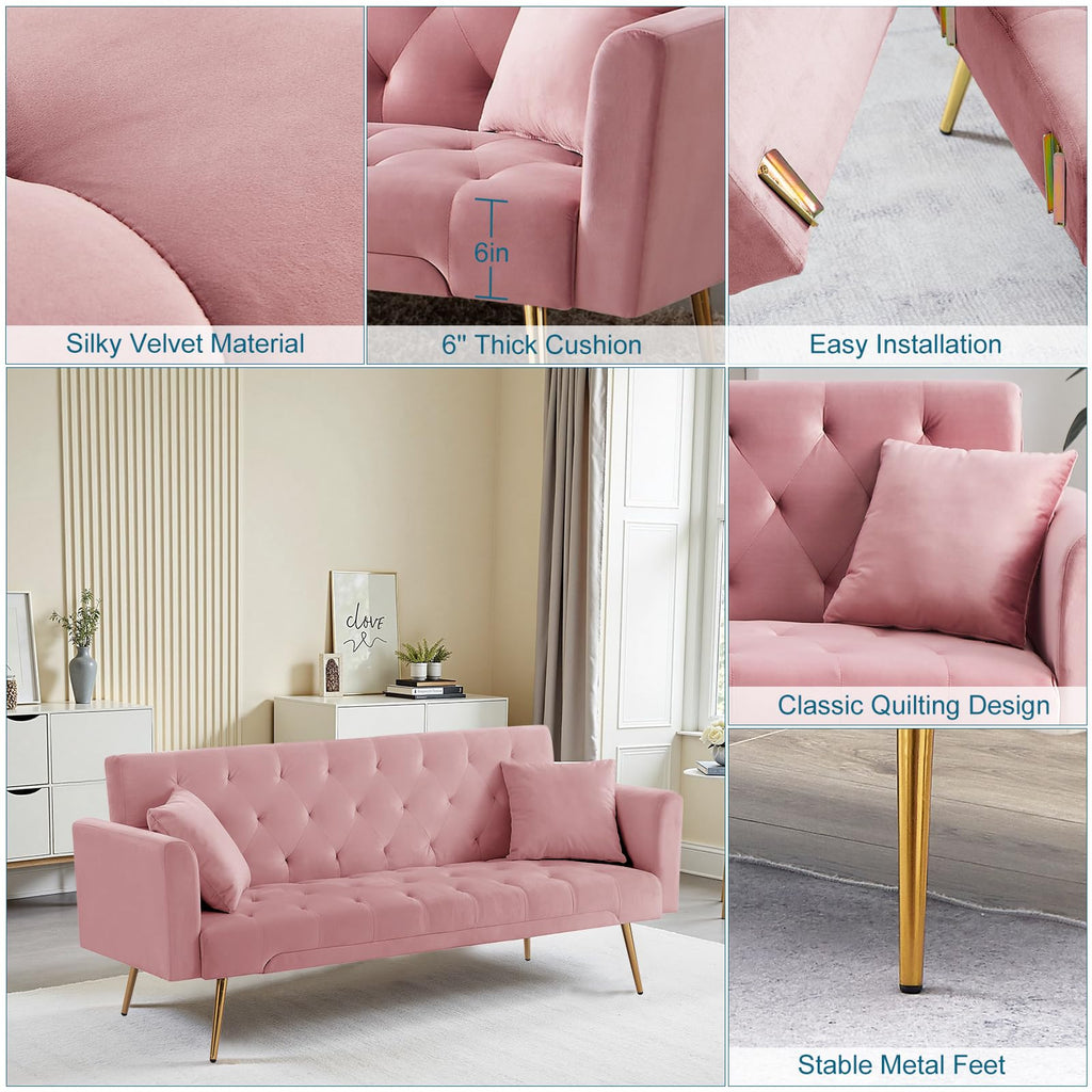 Pink Velvet Convertible Sofa Bed J88832
