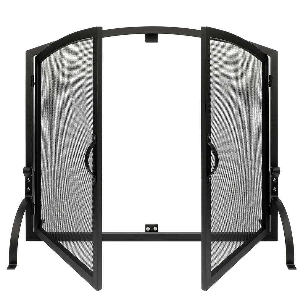 35"x27" Arched Black Fireplace Screen with Magnetic Double Doors X112