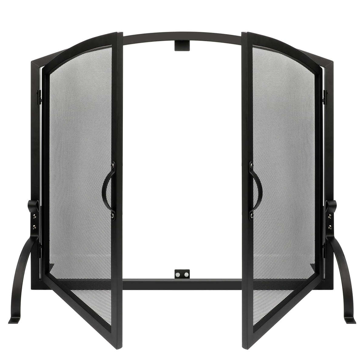 35"x27" Arched Black Fireplace Screen with Magnetic Double Doors X112