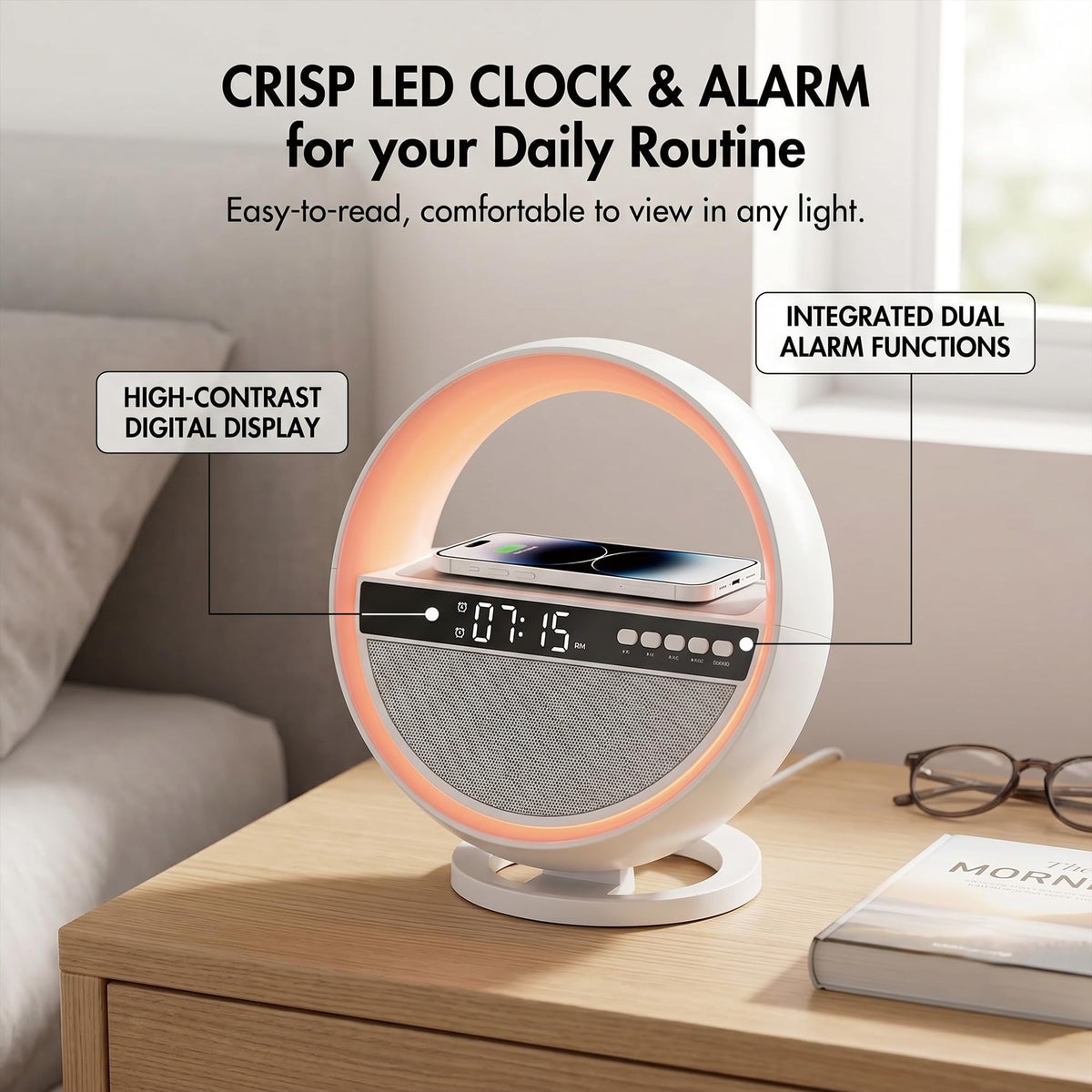 6-in-1 RGB LED Table Lamp with Bluetooth Speaker & Wireless Charging Z443