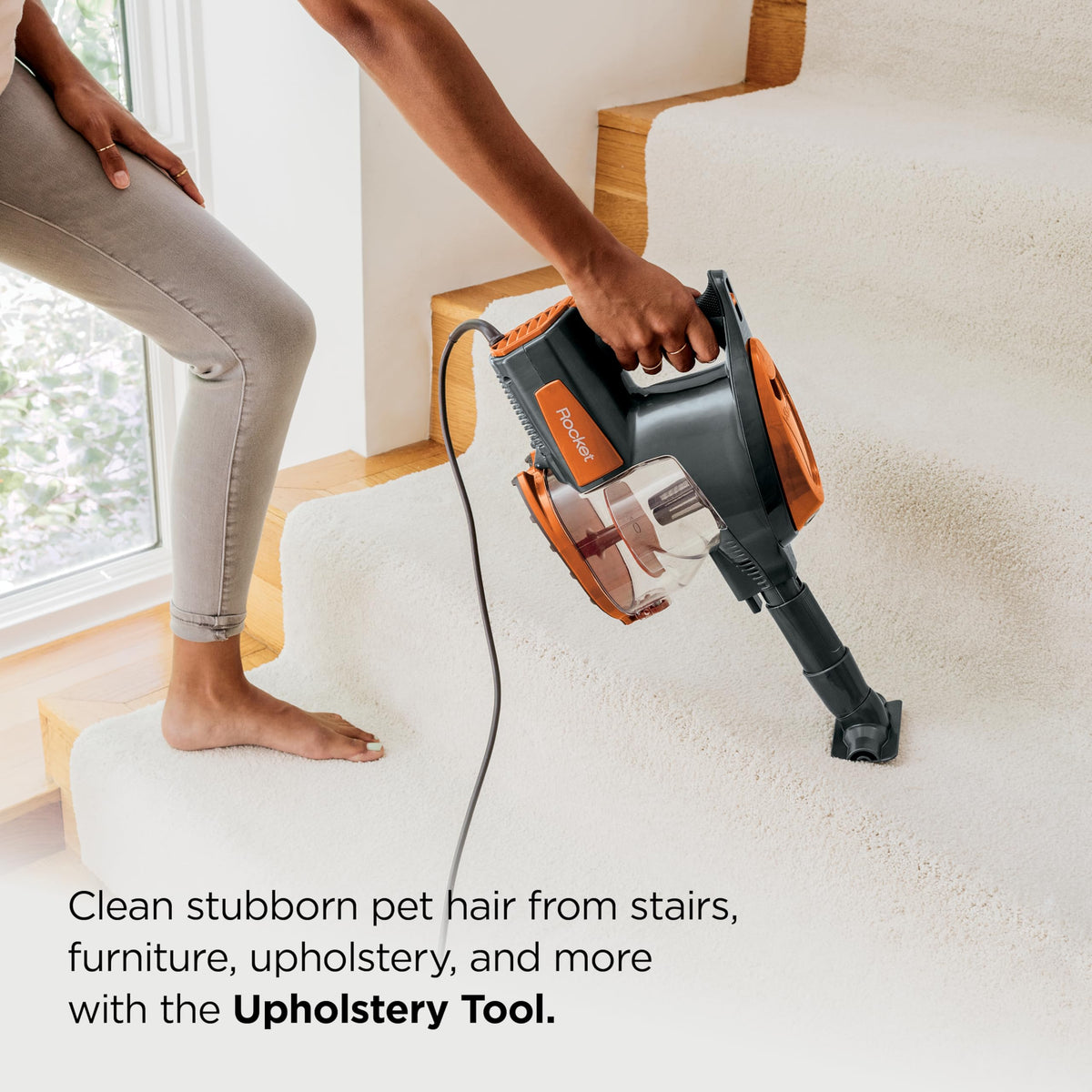 Corded Stick Vacuum with Crevice Tool, Pet Multi-Tool & Precision Duster, Orange V843