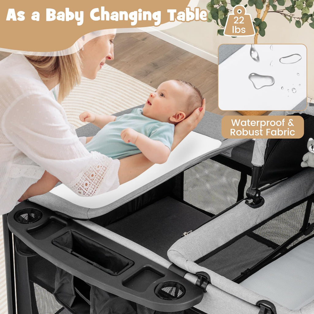 4 in 1 Pack and Play Portable Baby Playard with Changing Table Bassinet Mattress Carry Bag I1001