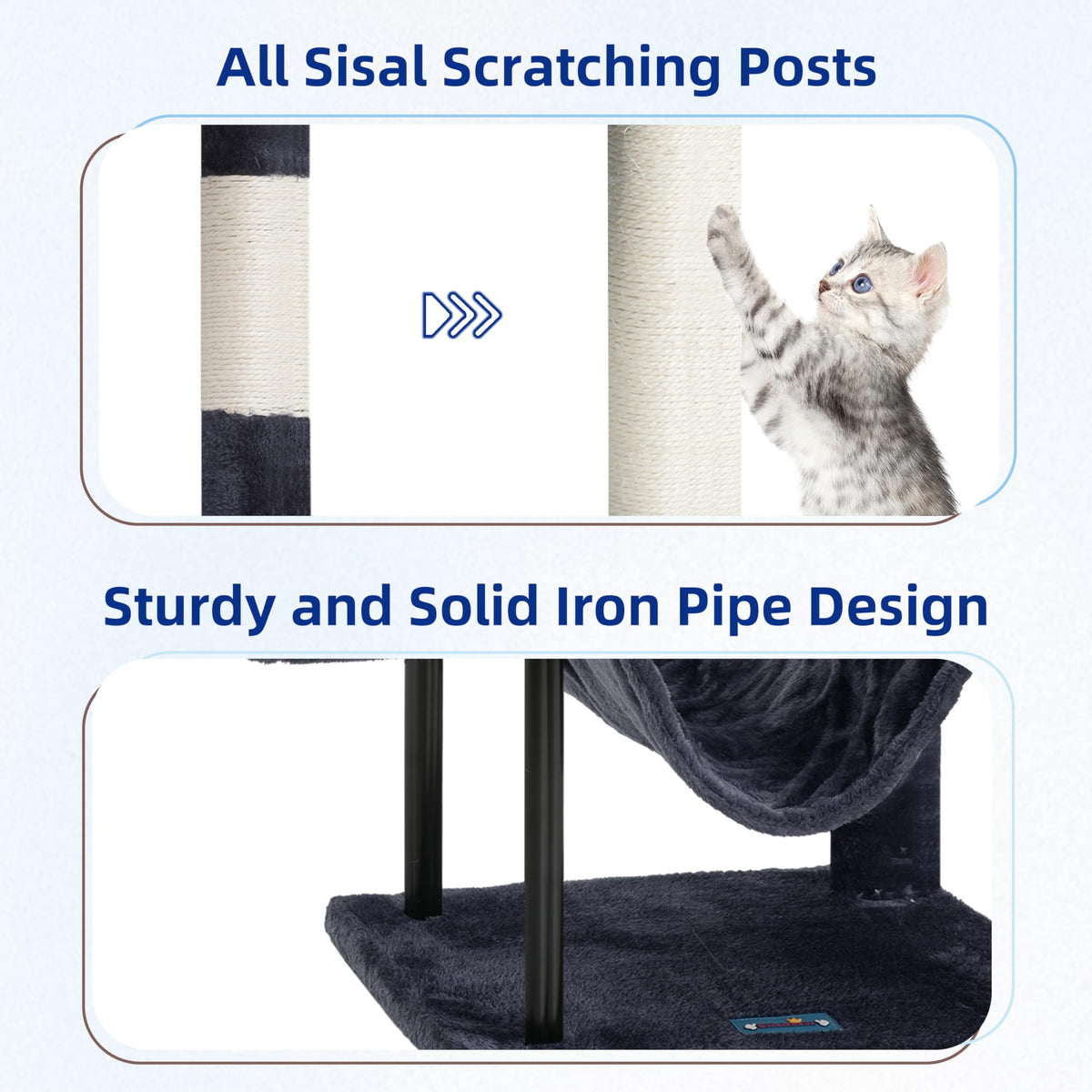 43.3 inch Smoky Gray Cat Tree with Hammock and Scratching Post D555