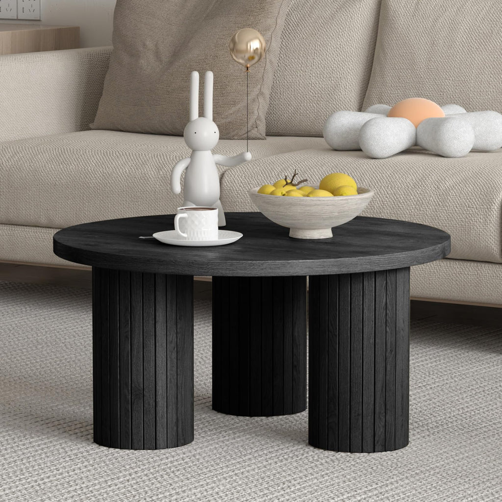 Round Wood Coffee Table with Fluted Legs L415