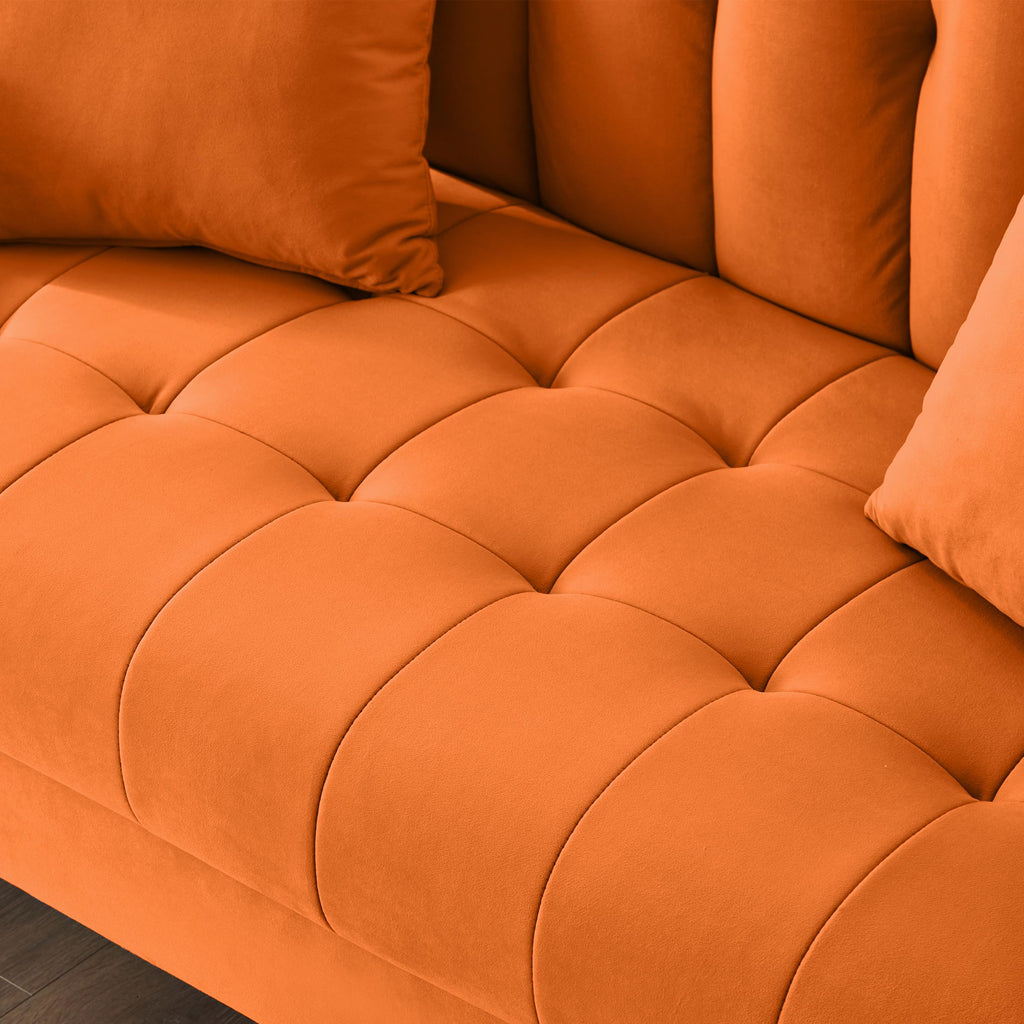 Orange Velvet Tufted Loveseat Sofa L8554