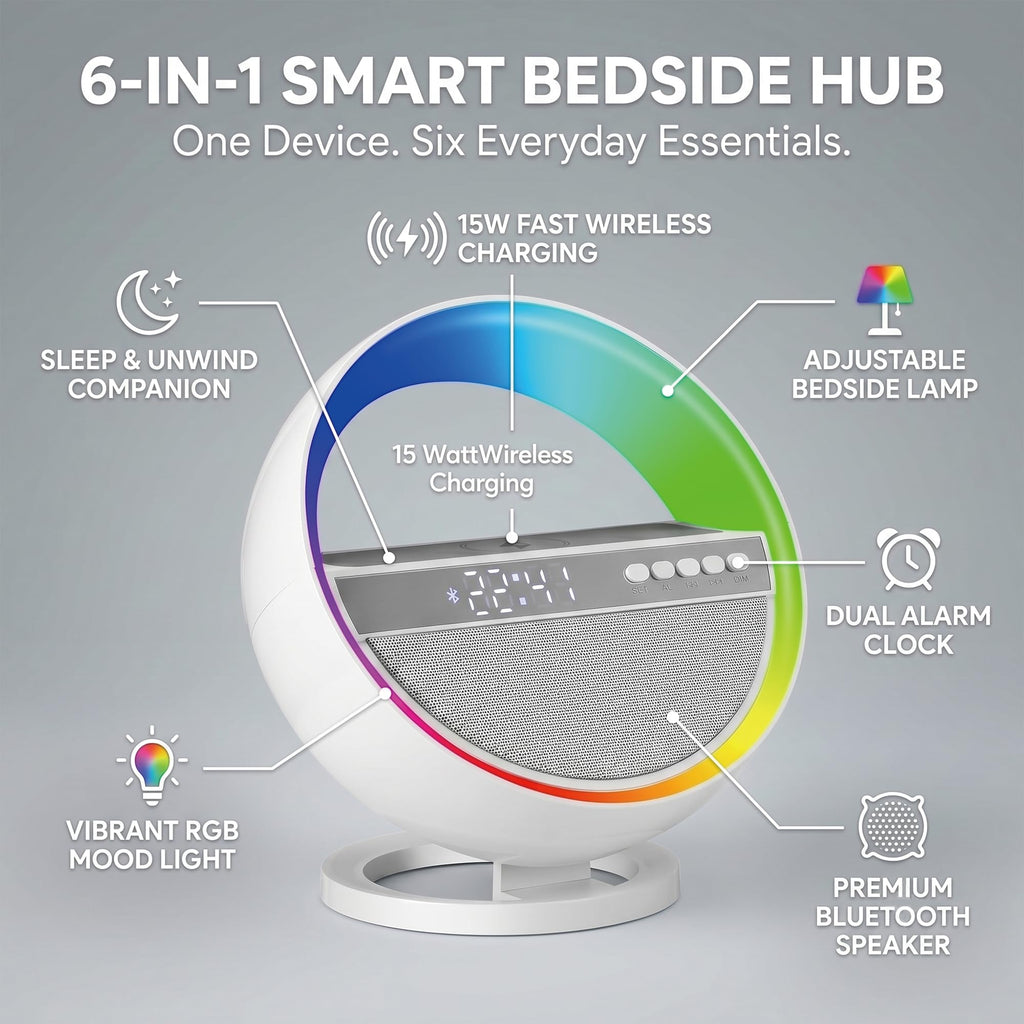 6-in-1 RGB LED Table Lamp with Bluetooth Speaker & Wireless Charging Z443