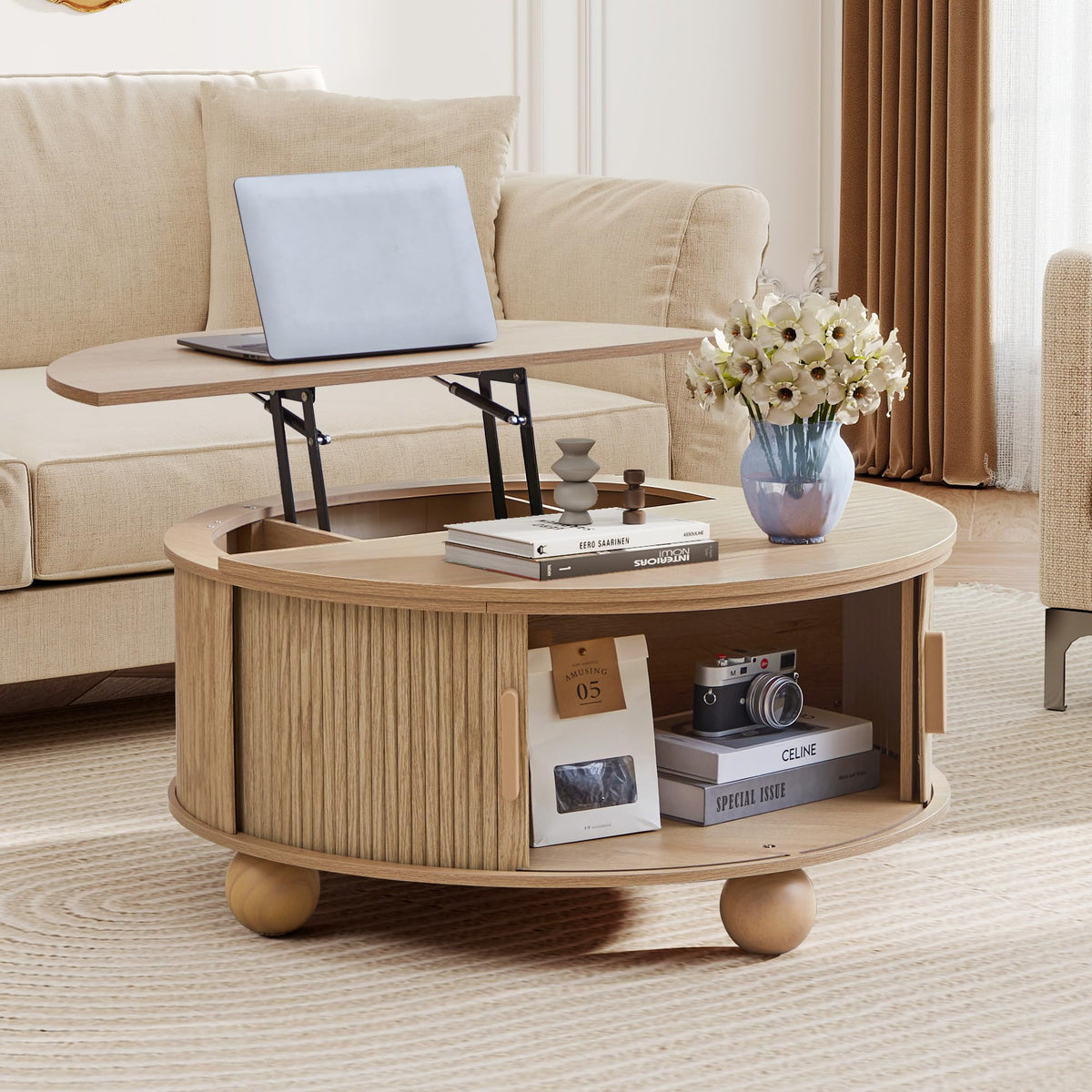 Round Lift Top Coffee Table with Storage M508