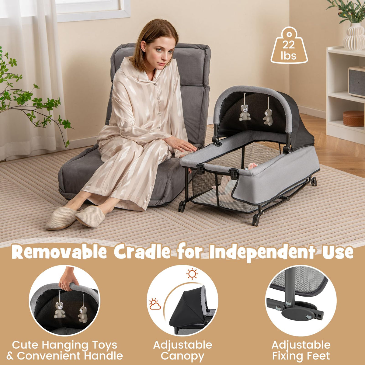4 in 1 Pack and Play Portable Baby Playard with Changing Table Bassinet Mattress Carry Bag I1001