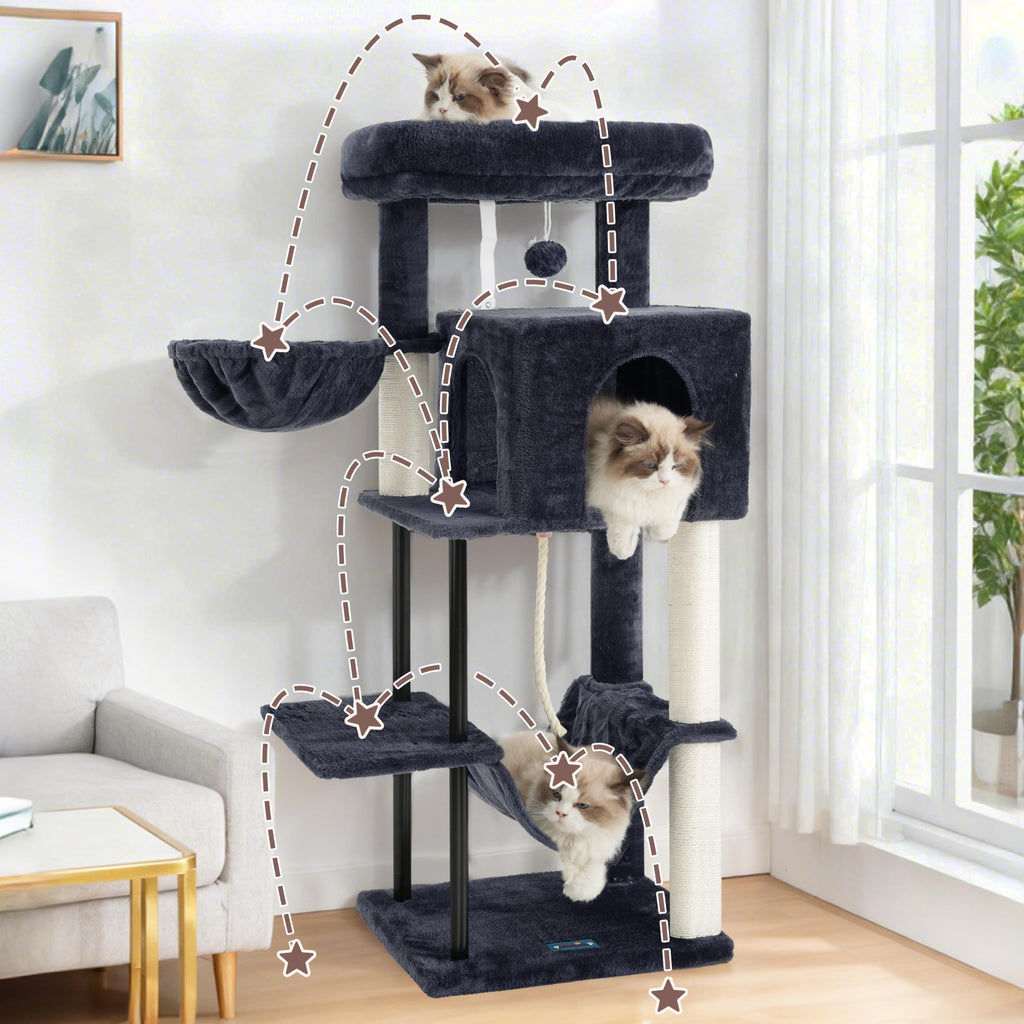 43.3 inch Smoky Gray Cat Tree with Hammock and Scratching Post D555
