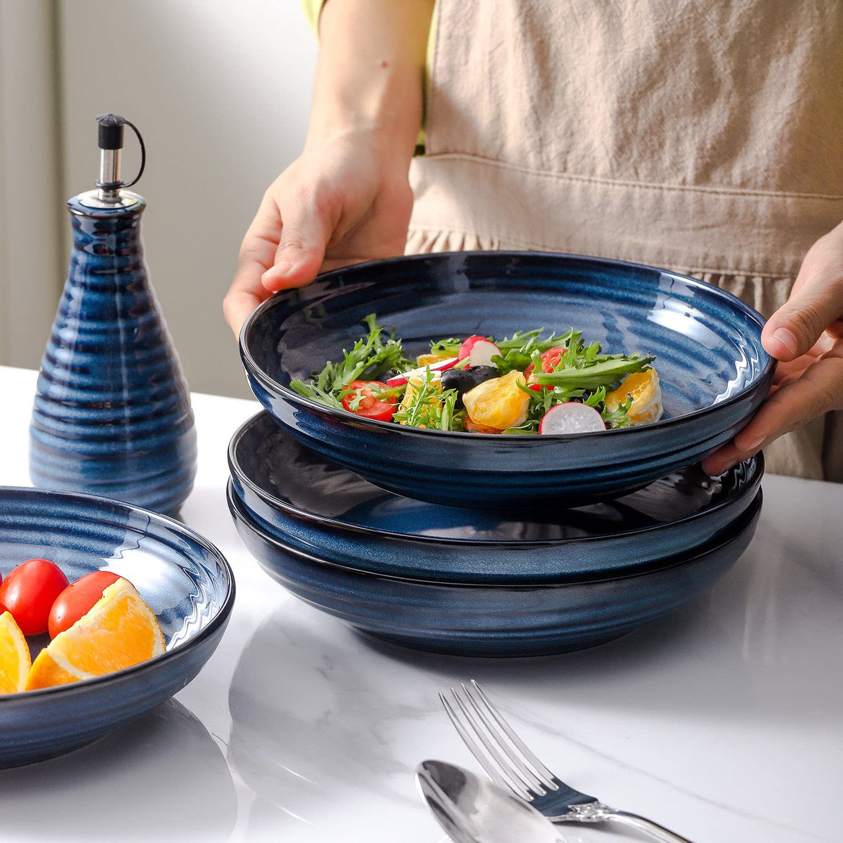 Ceramic 32 oz Pasta Bowls Set of 4 and 40 oz Soup Bowls Set of 4 Z77016