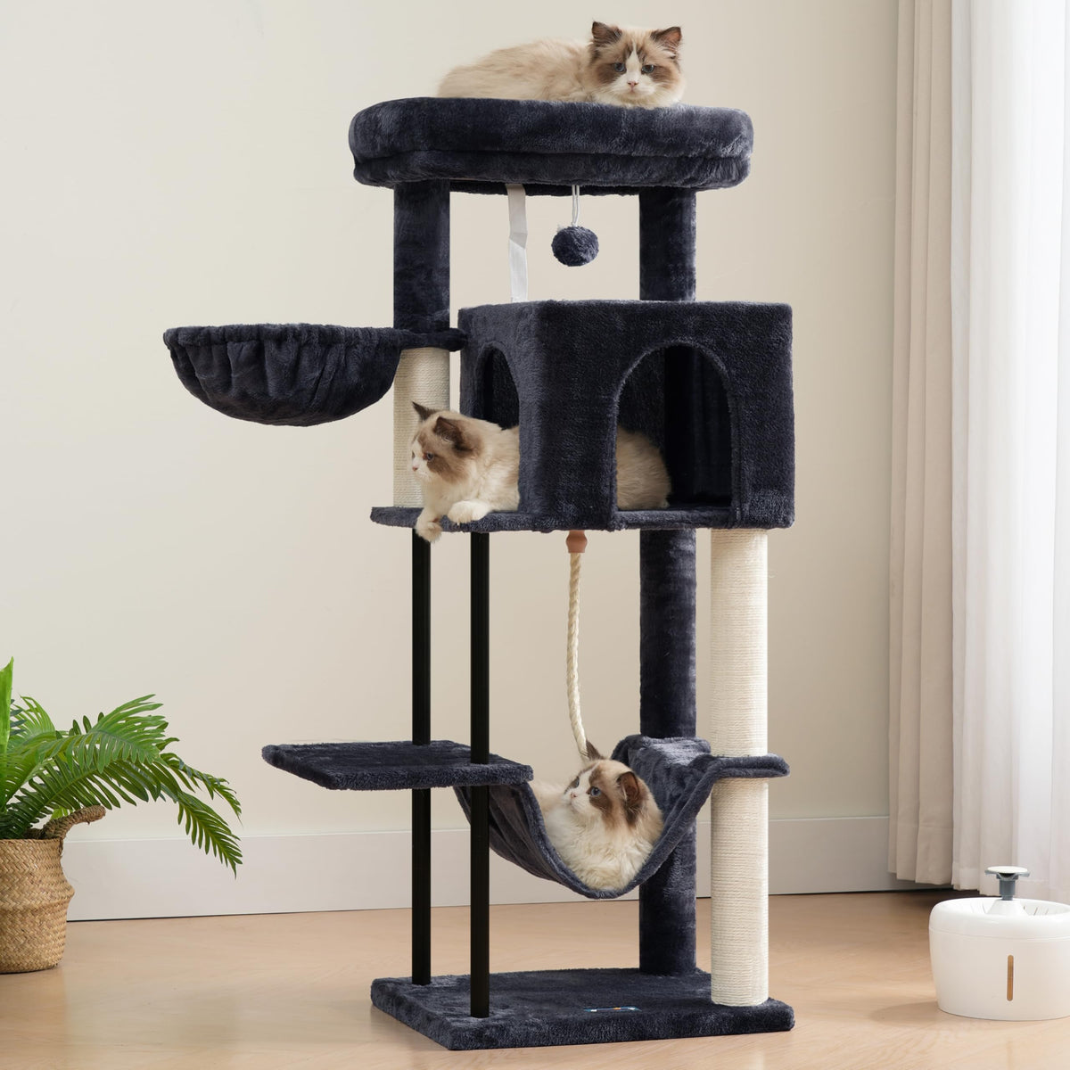 43.3 inch Smoky Gray Cat Tree with Hammock and Scratching Post D555