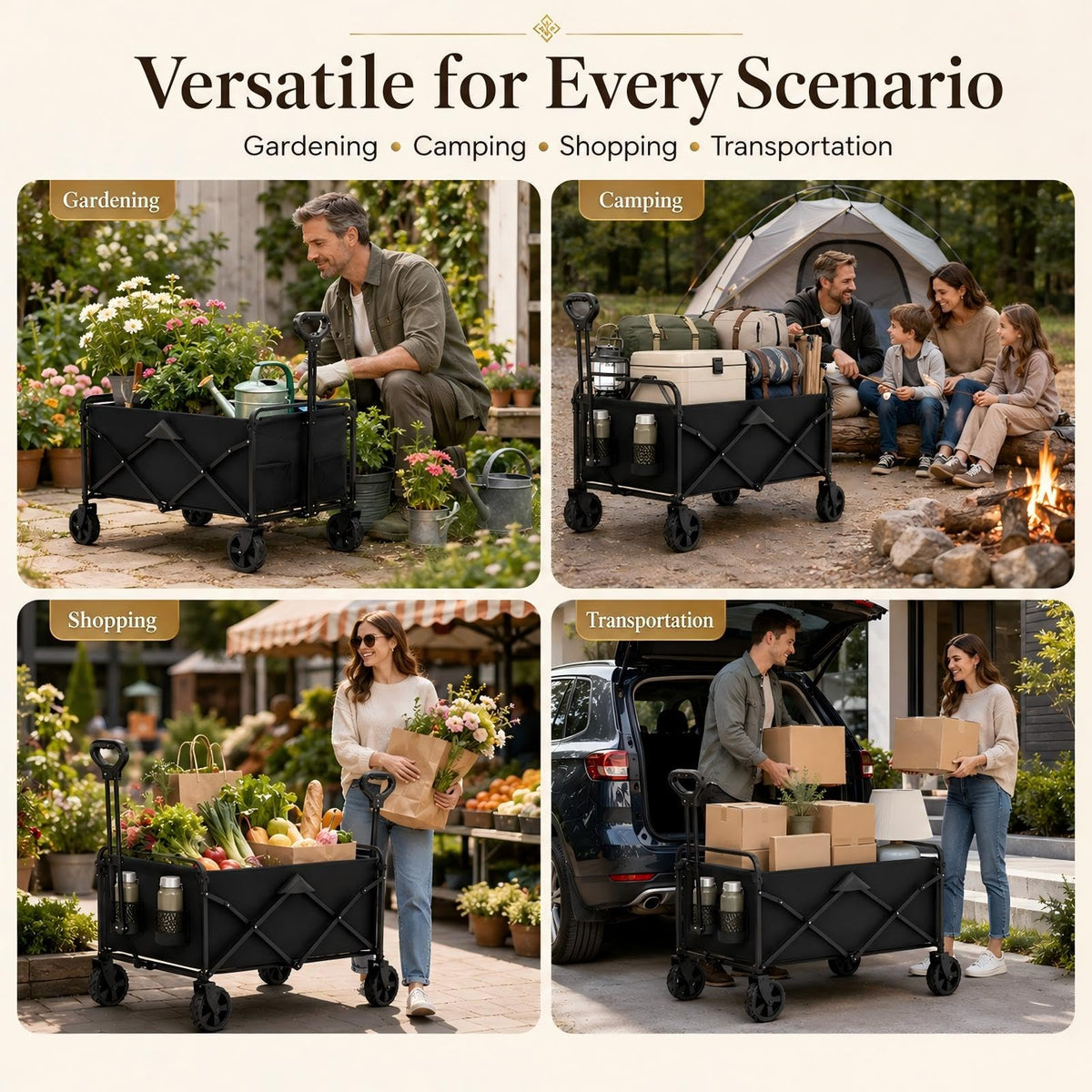 Foldable Wagon Cart with All Terrain Wheels D7013