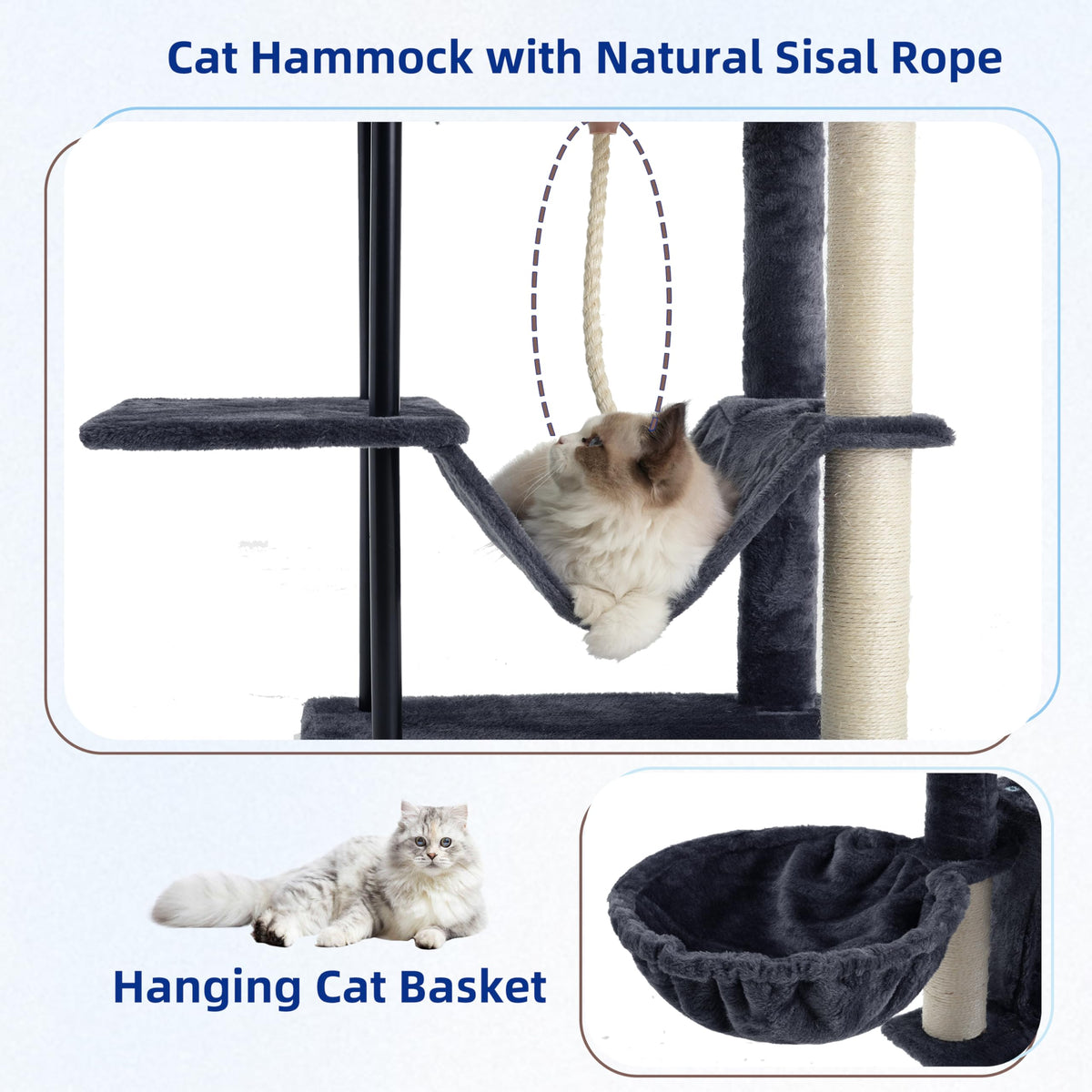 43.3 inch Smoky Gray Cat Tree with Hammock and Scratching Post D555