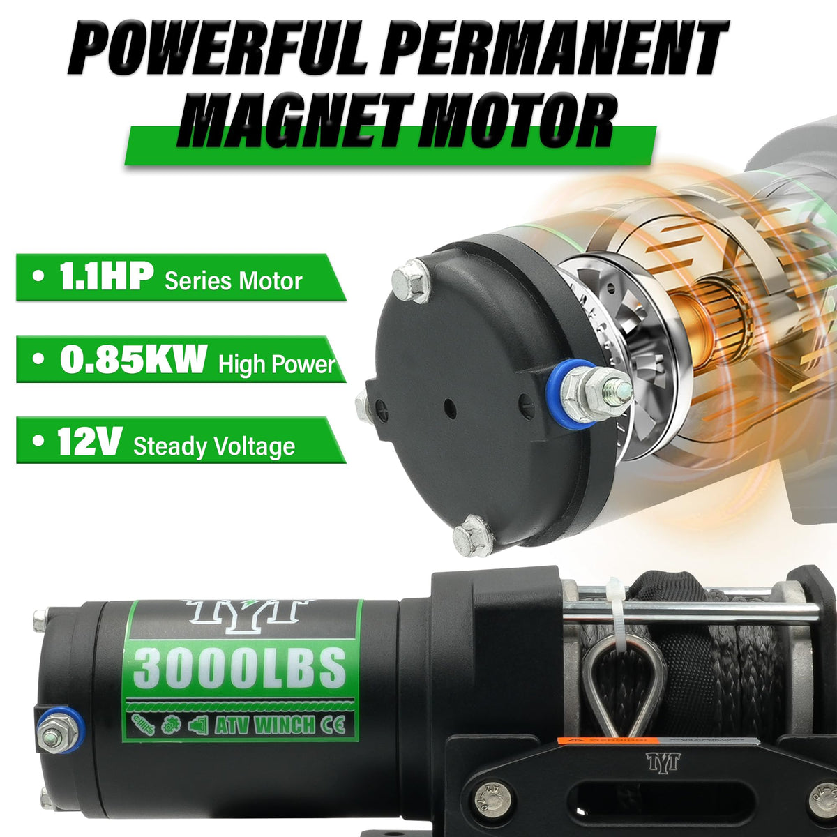3000 lb 12V DC Electric Winch with Synthetic Rope X871