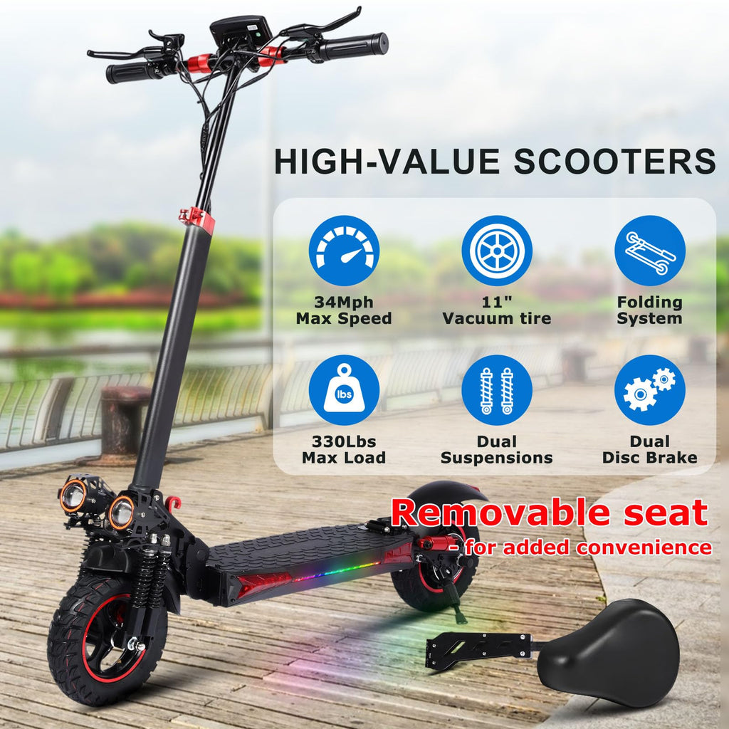 1200W 37 Mile Range 34MPH Foldable Electric Scooter with Seat P387