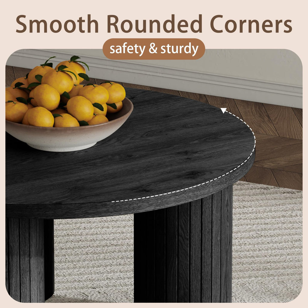 Round Wood Coffee Table with Fluted Legs L415