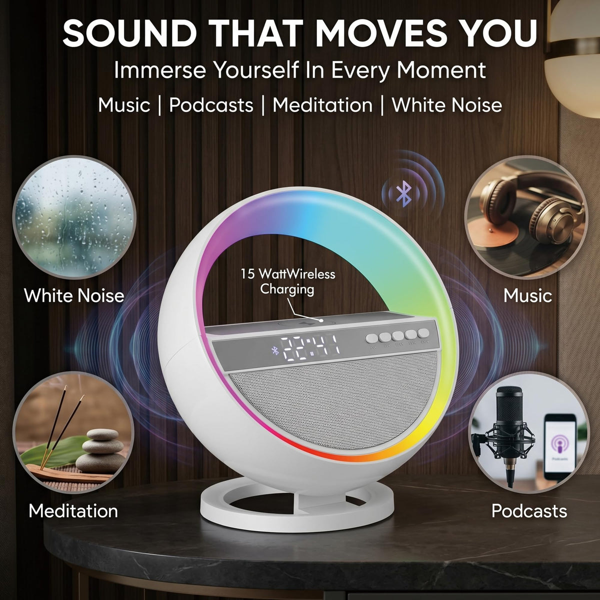 6-in-1 RGB LED Table Lamp with Bluetooth Speaker & Wireless Charging Z443