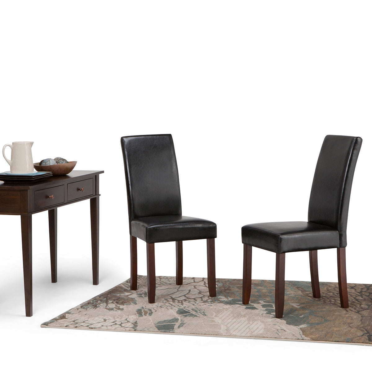 Black Vegan Leather Dining Chairs Set of 2 Q726