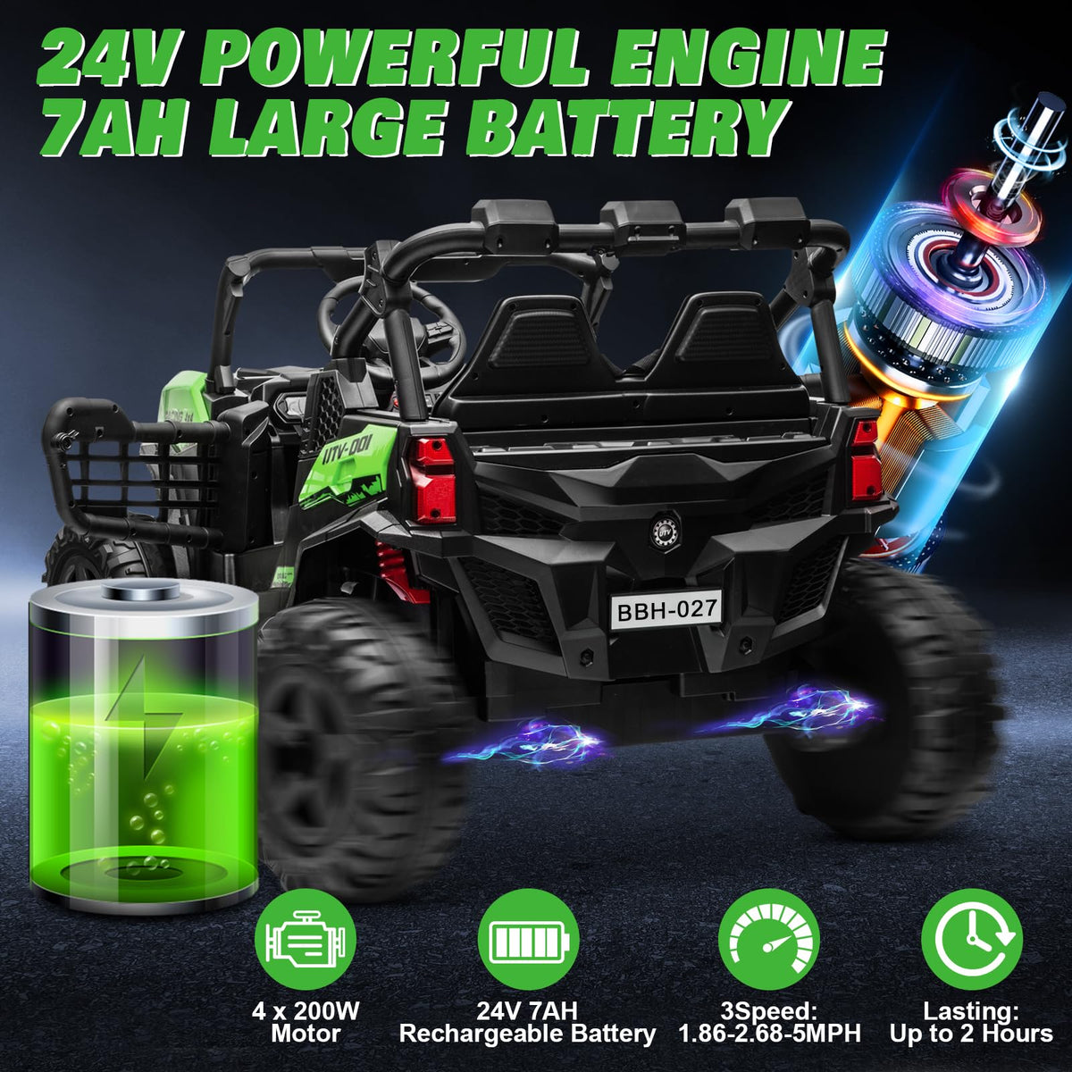 Green 24V 2 Seater Ride on Car X7367