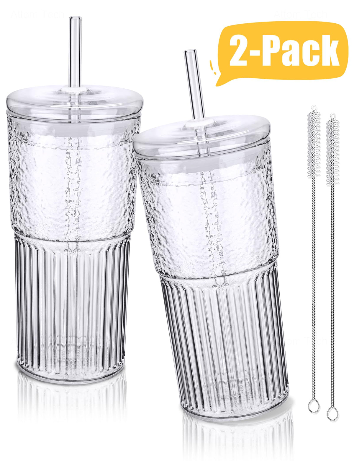 High Borosilicate Glass Tumbler Cup with Lid and Straw, 22oz Clear 2 Pack G3895