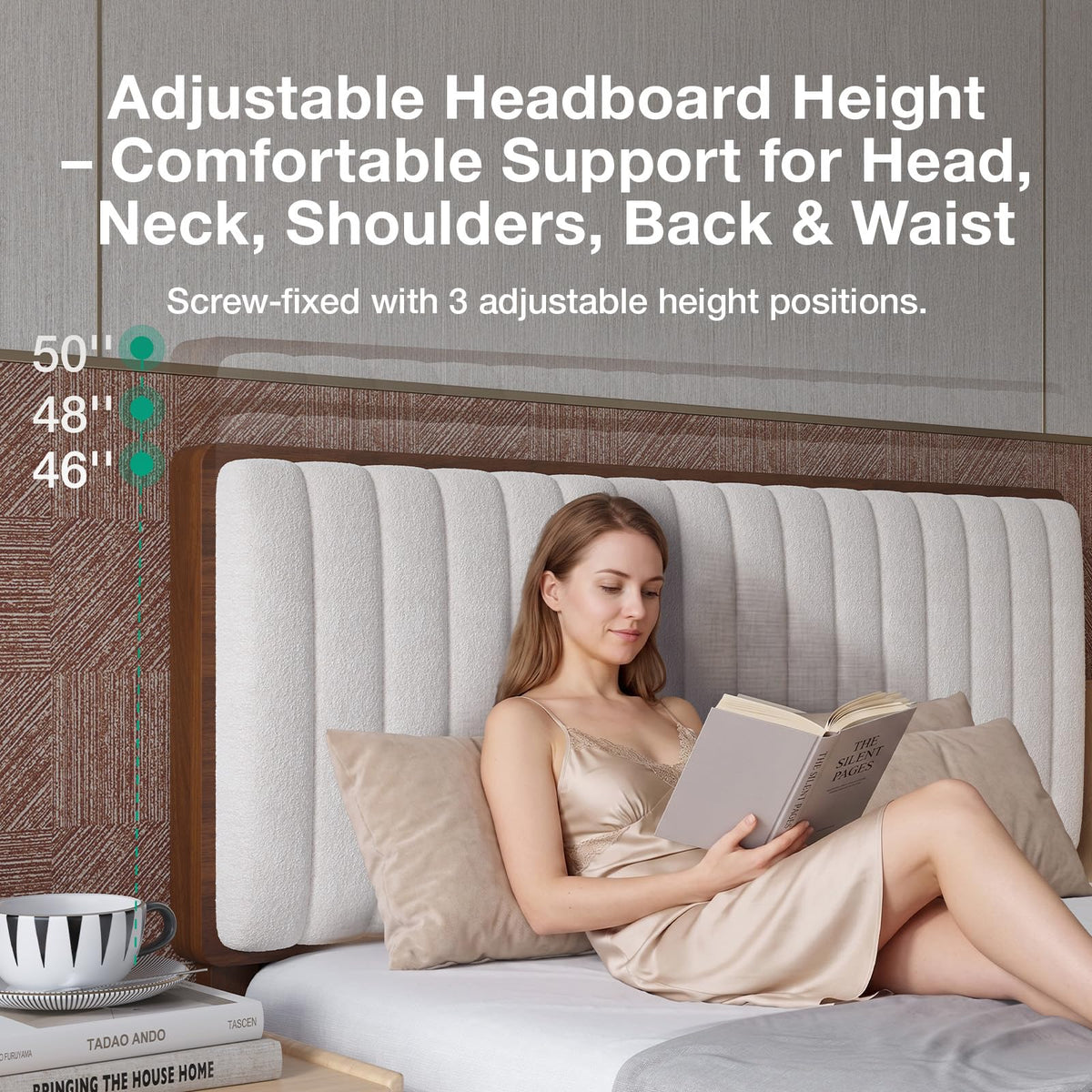 Queen Size Upholstered Bed Frame with Adjustable Headboard U63960