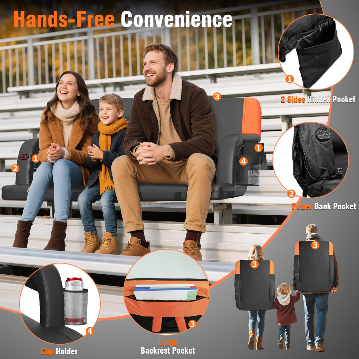 Heated Stadium Seat with Back Support Y3056