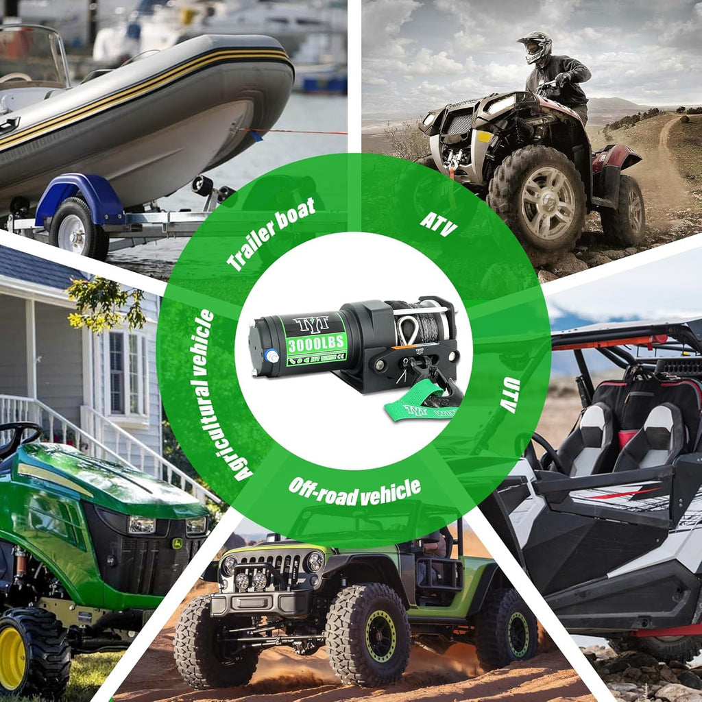 3000 lb 12V DC Electric Winch with Synthetic Rope X871