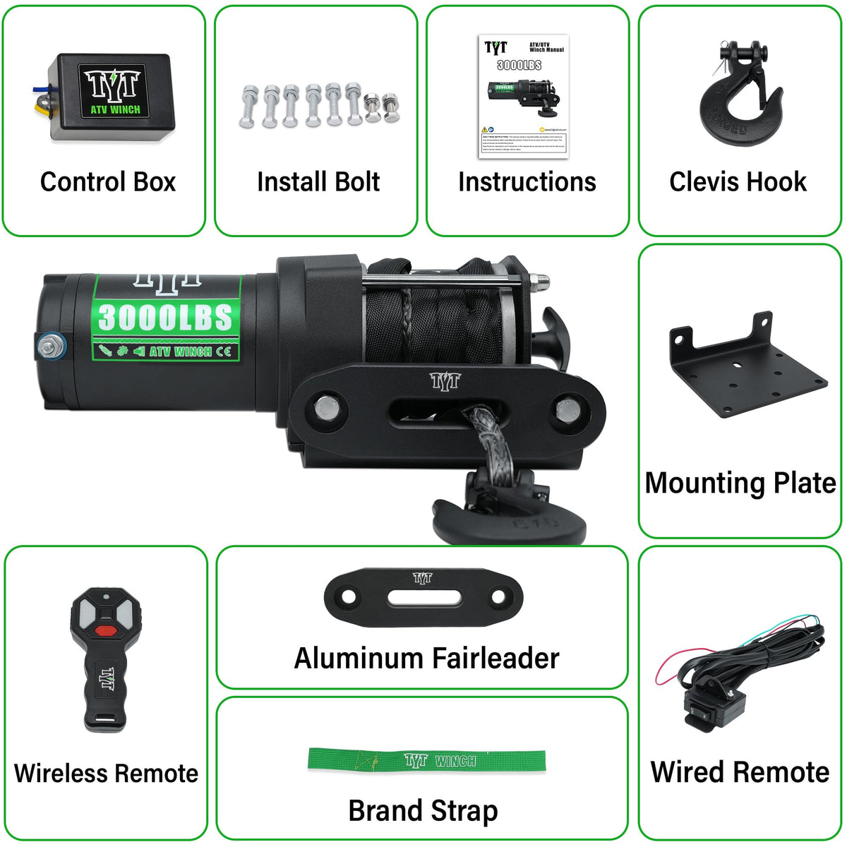 3000 lb 12V DC Electric Winch with Synthetic Rope X871