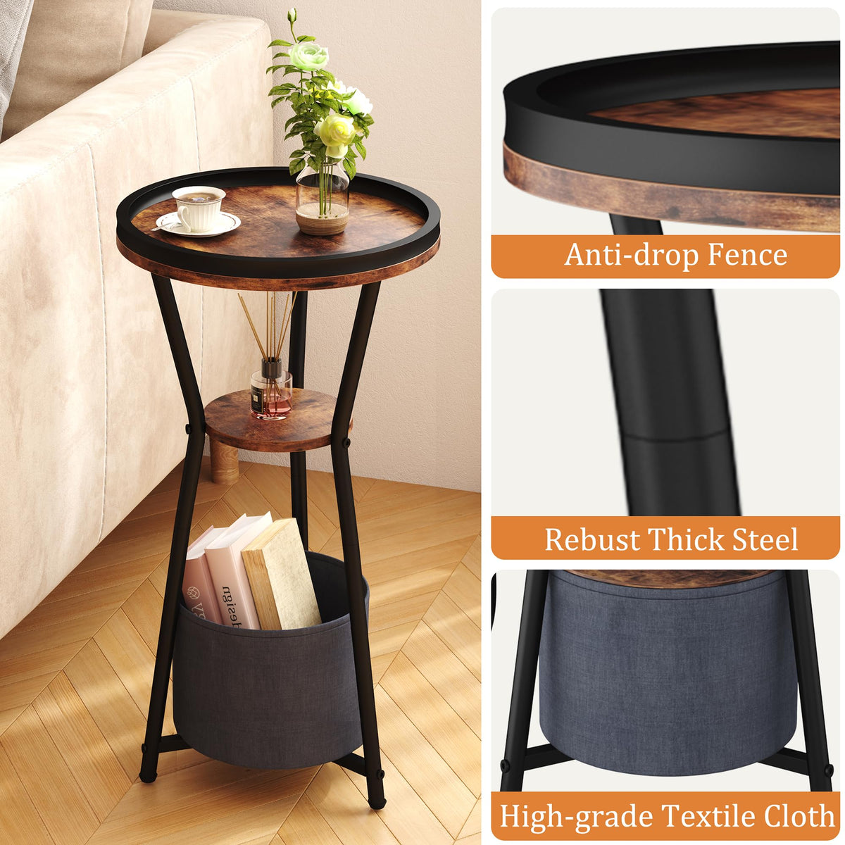 Round 3-Tier Side Table W380