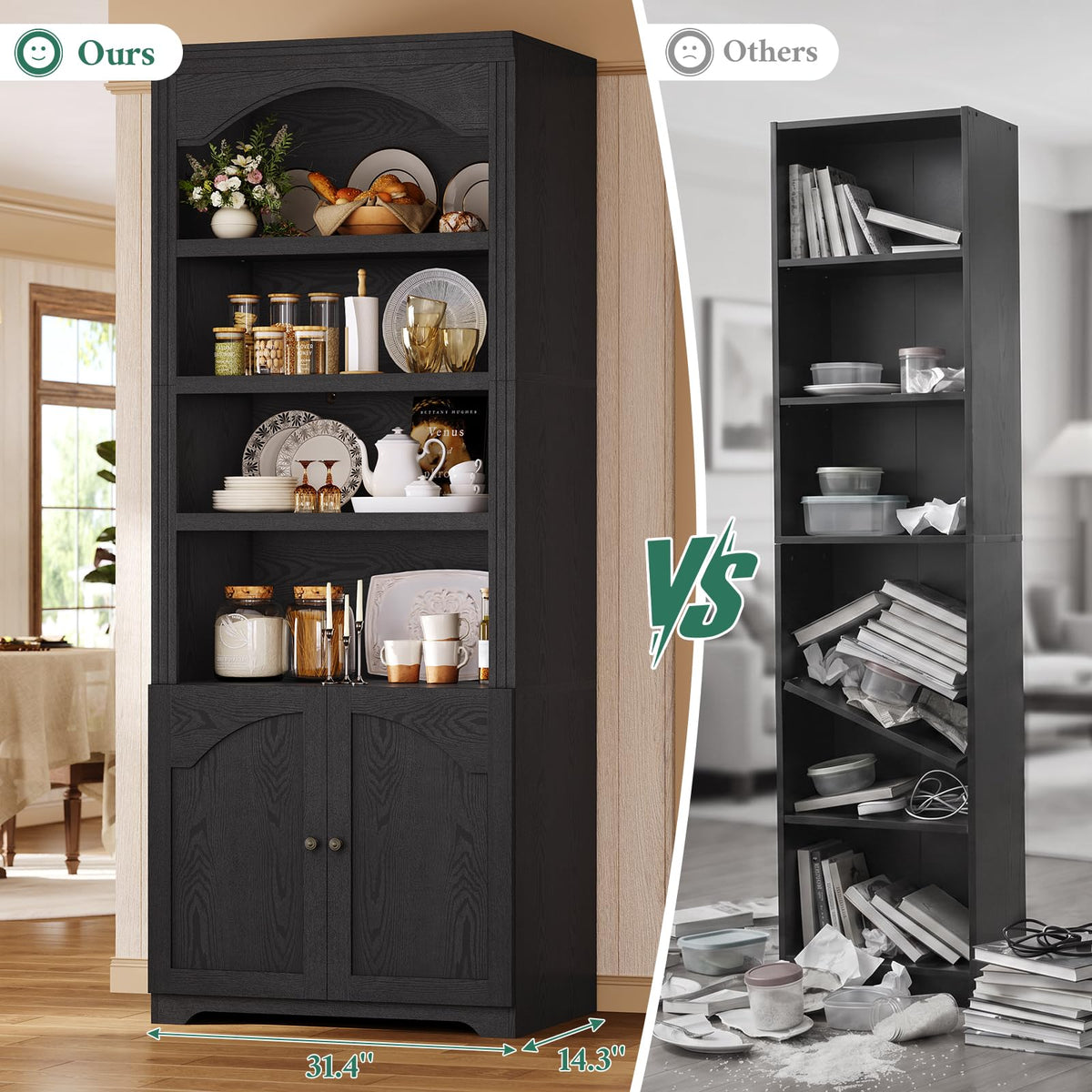 81"x31.4" Arched Bookcase with Adjustable Shelves & Doors X6917