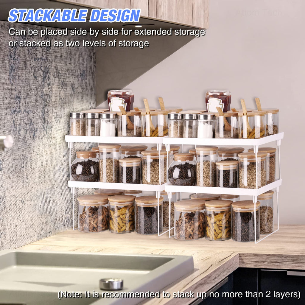 4-Pack Stackable Plastic Kitchen Storage Shelf Foldable Rack White R2551