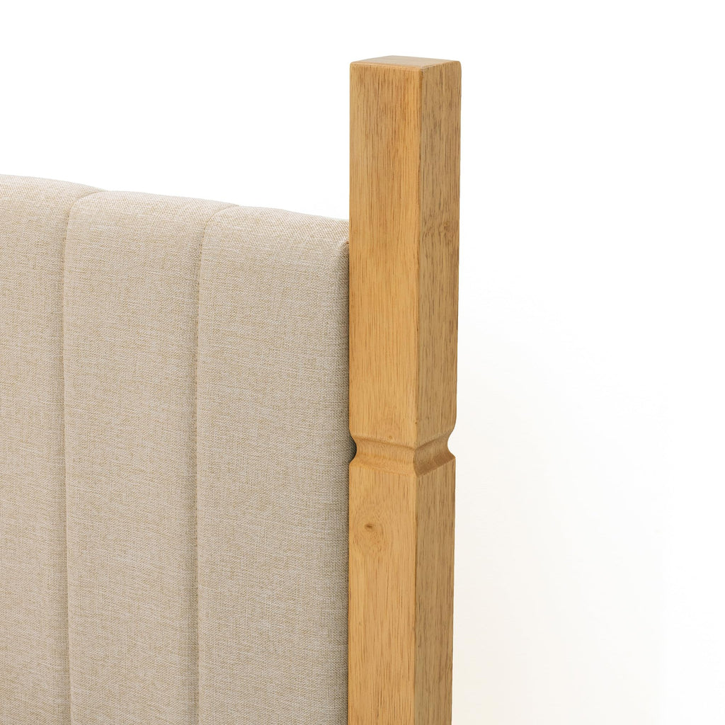 Queen Size Beige Linen Bed Frame with Headboard L84106