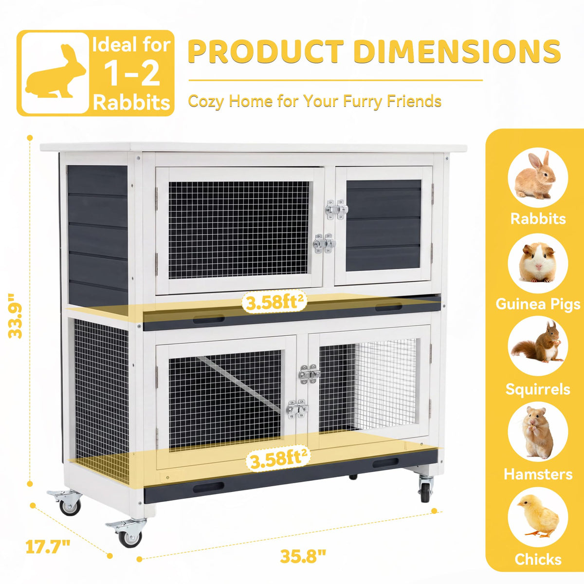 2-Story Indoor Rabbit Hutch with Wheels T7485