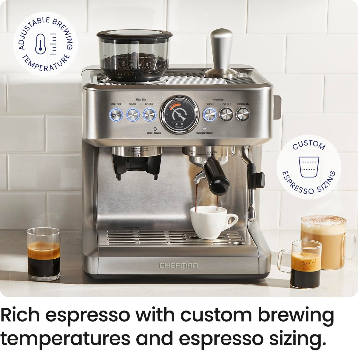 15 Bar Espresso Machine with Milk Frother and Coffee Grinder J654682
