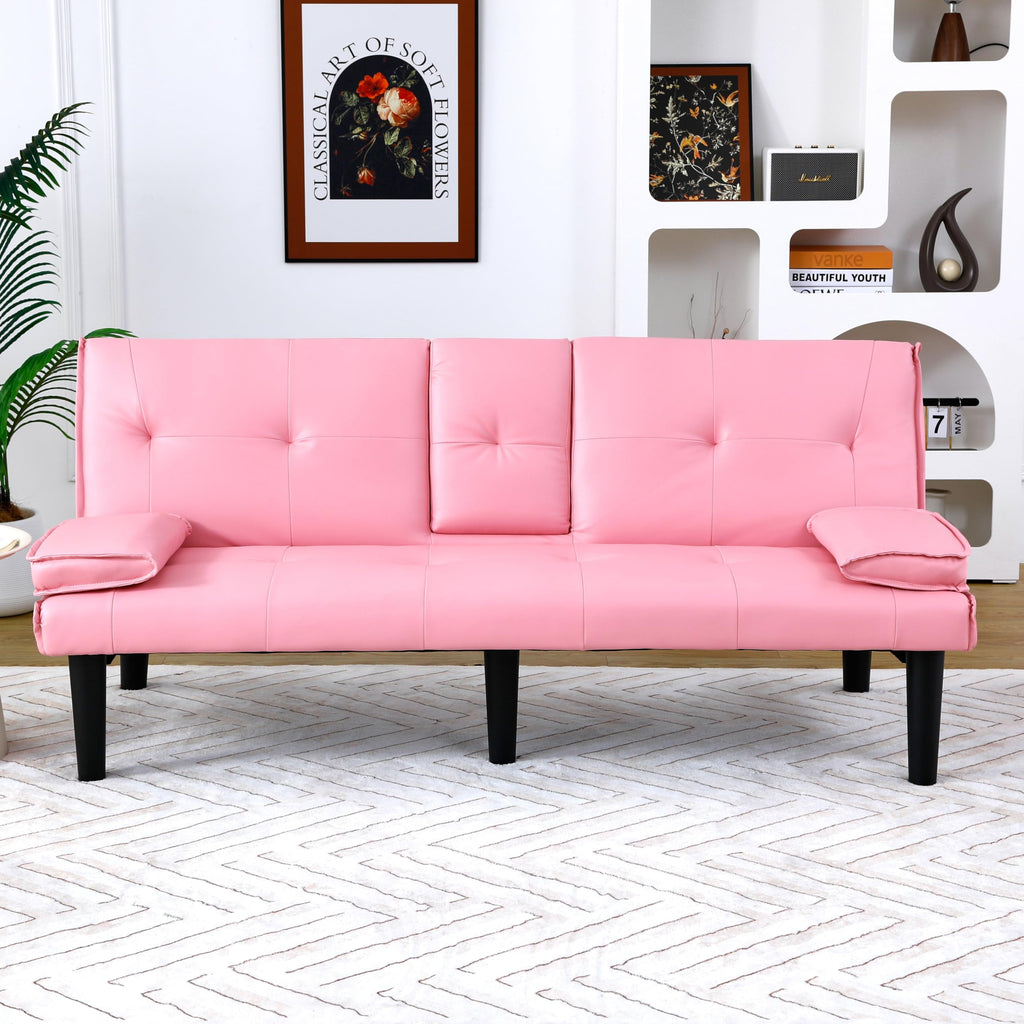 Pink 3 in 1 Convertible Sleeper Sofa Bed with Cup Holder F3659