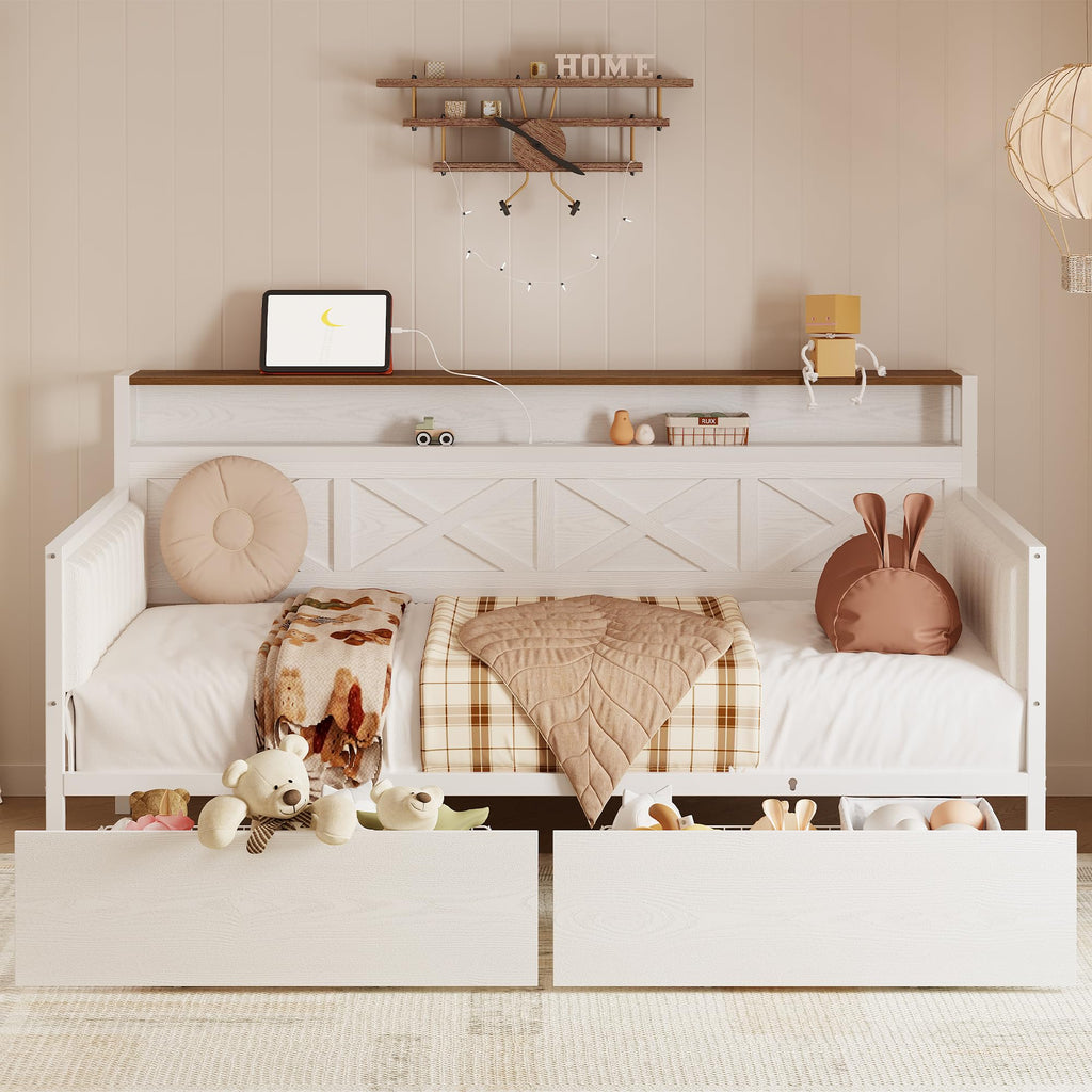 White Twin Daybed with Storage Drawers D478086