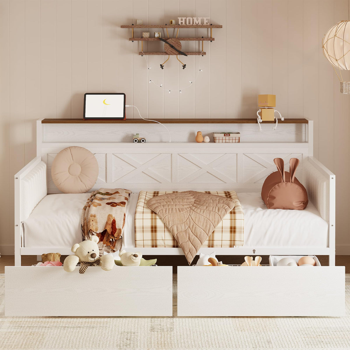 White Twin Daybed with Storage Drawers D478086