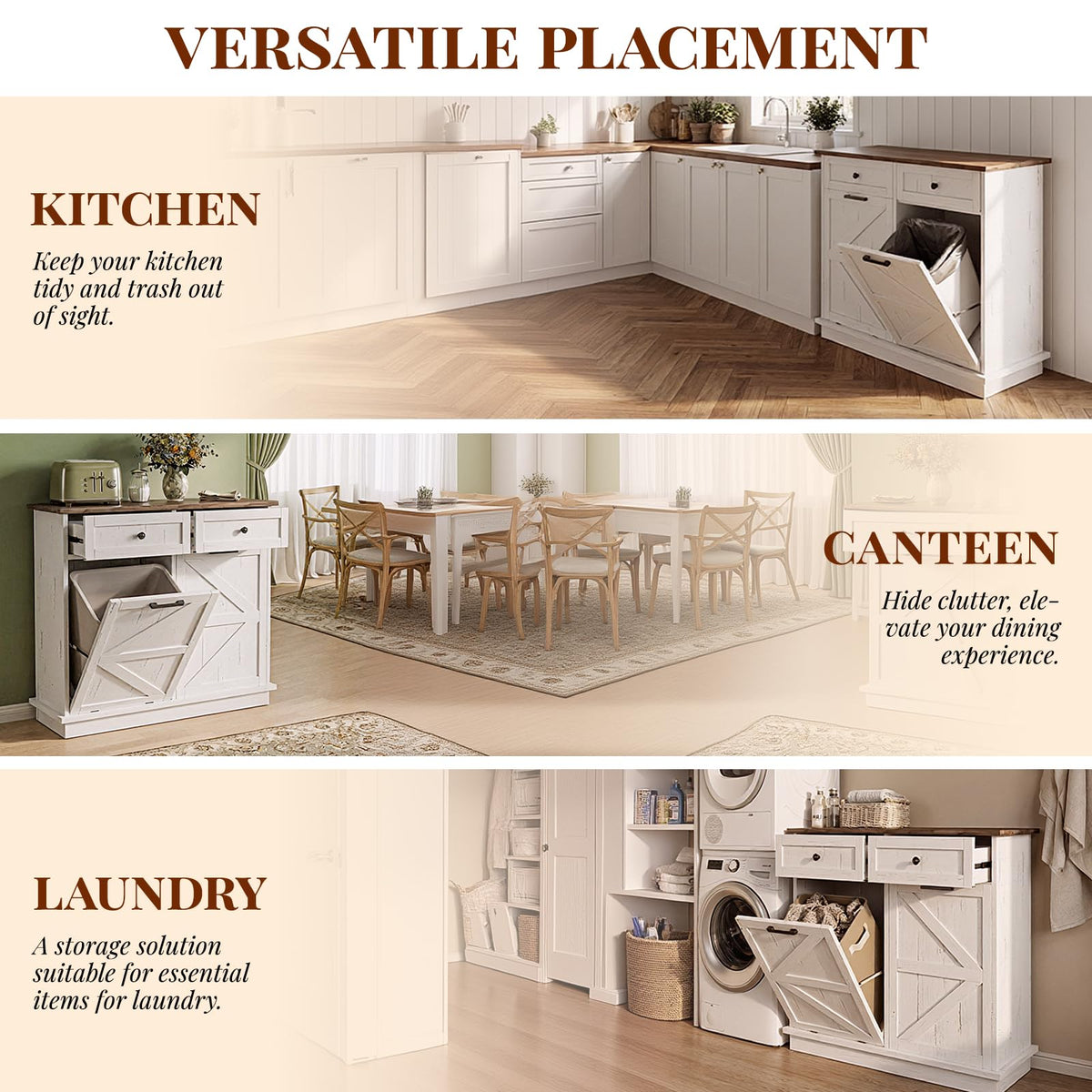 White Double 10-Gallon Tilt Out Trash Can Cabinet with Drawer L943