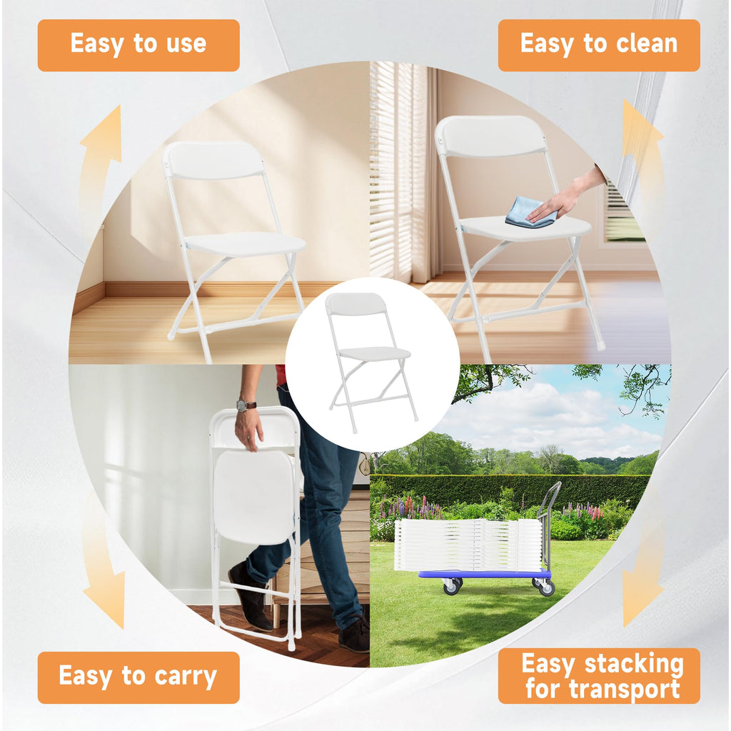 10 Pack White Folding Chairs 350LBS Capacity Steel A14292