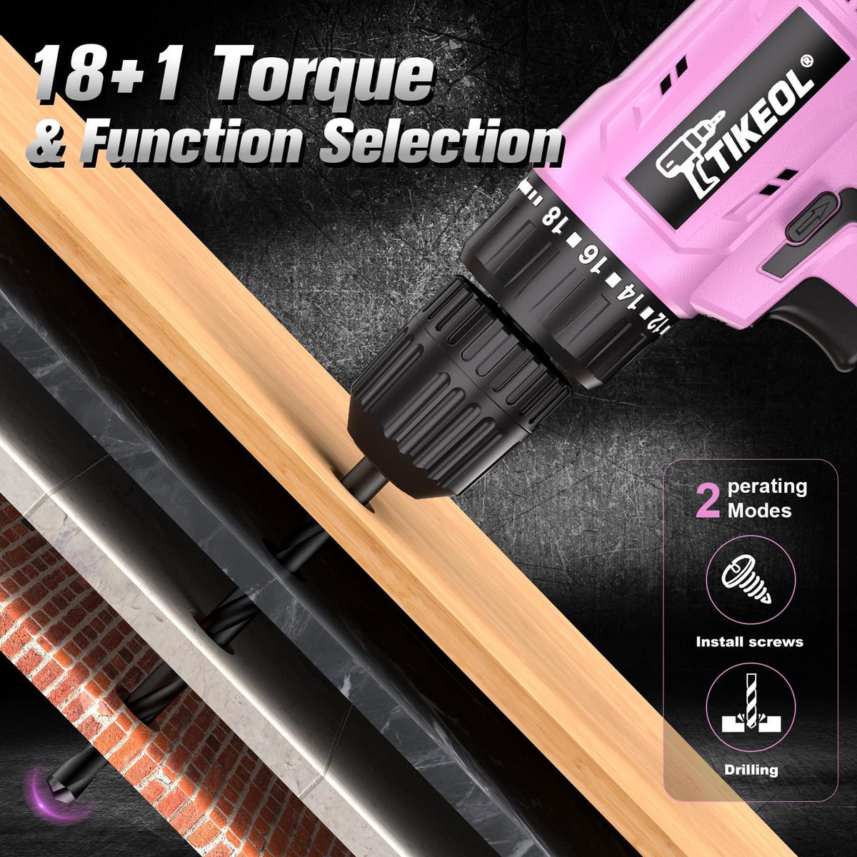 12V Cordless Drill Set with Battery & Charger, 180 In-lbs Torque, 3/8" Keyless Chuck, Pink C52441