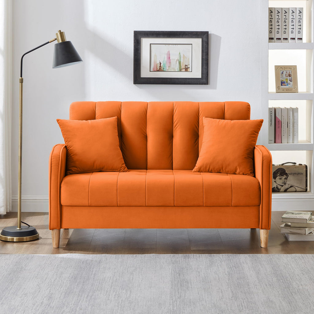 Orange Velvet Tufted Loveseat Sofa L8554