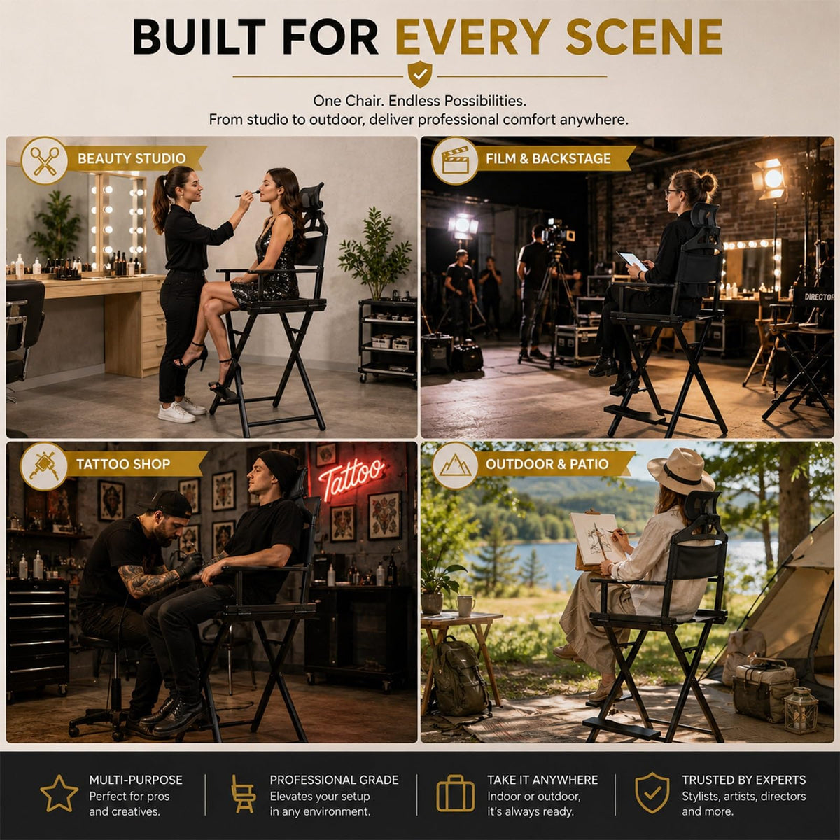 Extra Tall Height Adjustable Folding Makeup Artist Chair S996